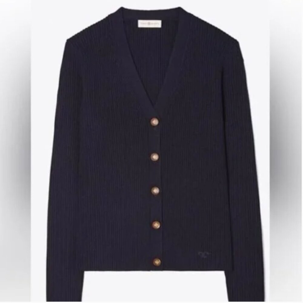 Tory Burch Ribbed Merino Wool Cardigan Sweater, Classic - Womens Large